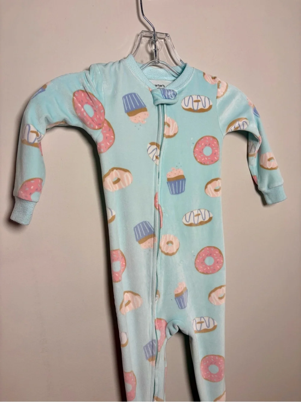Carter's Mint Footed One-Piece with Pink Donut & Blue Cupcake Print